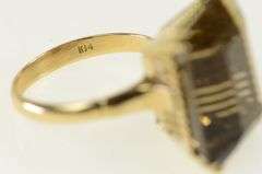 14K Yellow Gold Emerald Smoky Quartz Vintage Solitaire Ring
