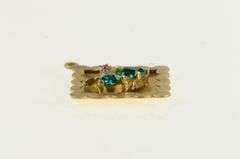 14K Yellow Gold 1960's Syn. Emerald Wedding Bell Square Charm/Pendant