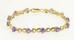 14K Yellow Gold Heart Amethyst Love Symbol Vintage Tennis Bracelet