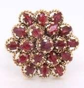 Attractive Yellow Gold Ruby Cluster Cocktail Ring