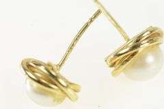 14K Yellow Gold 6.2mm Vintage Pearl Twist Trim Stud Earrings