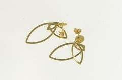 14K Yellow Gold Marquise Fringe Dangle Drop Statement Earrings