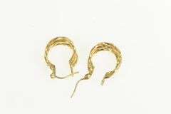 14K Yellow Gold Twist Design Vintage Retro Statement Hoop Earrings