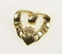 14K Yellow Gold Heart Claddagh Traditional Celtic Love Loyalty Pendant
