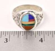 Multi-Gem Inlay Ring In Sterling Silver