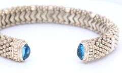 925 Sterling Silver Lagos Caviar Blue Topaz Cuff Bangle