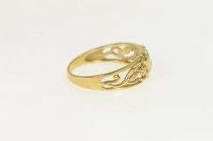 14K Yellow Gold Ornate Heart Design Love Vine Statement Ring
