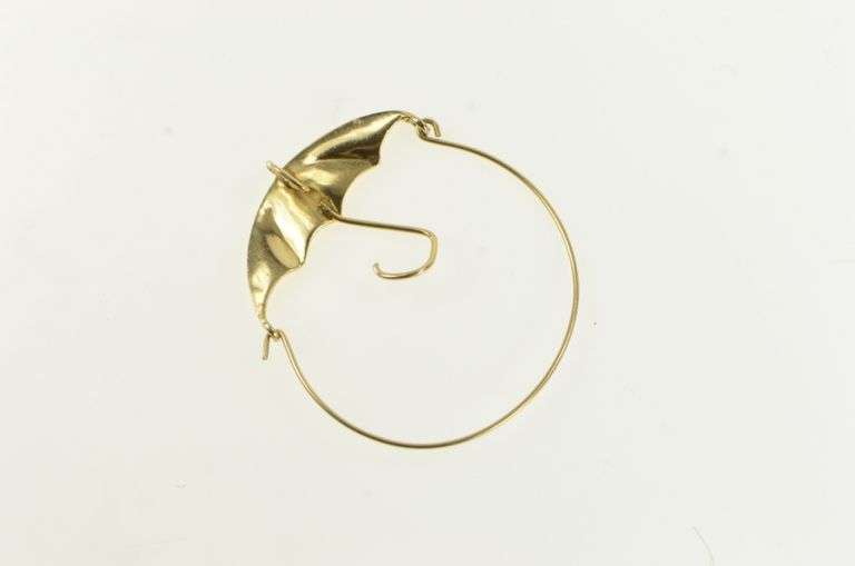 14K Yellow Gold Retro Umbrella Charm Holder Loop Vintage Pendant