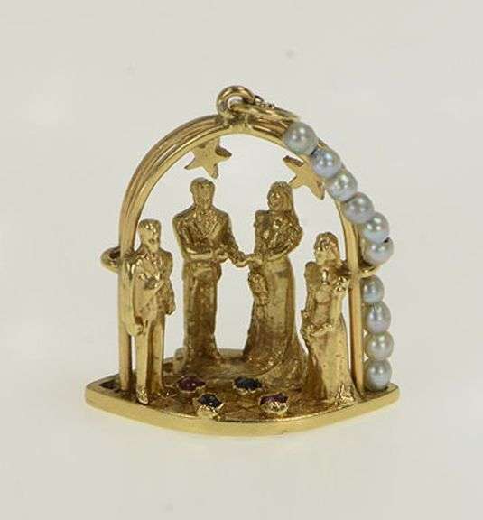 14K Yellow Gold 1960's Pearl Wedding Ceremony Marriage Charm/Pendant