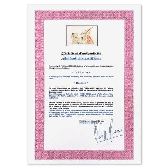 La Licorne (Unicorn) by Salvador Dali