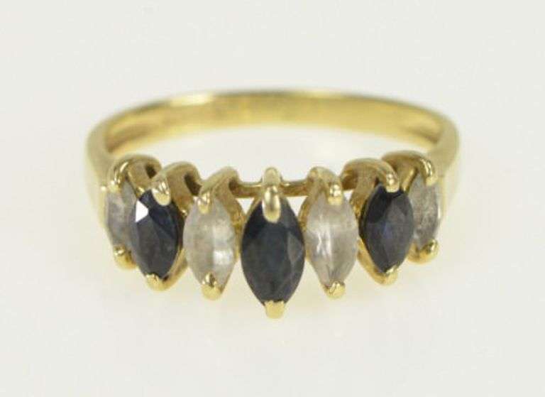14K Yellow Gold Marquise Sapphire Cubic Zirconia Vintage Ring
