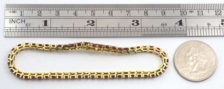 Classic 14K YG Ruby Straight Line Bracelet