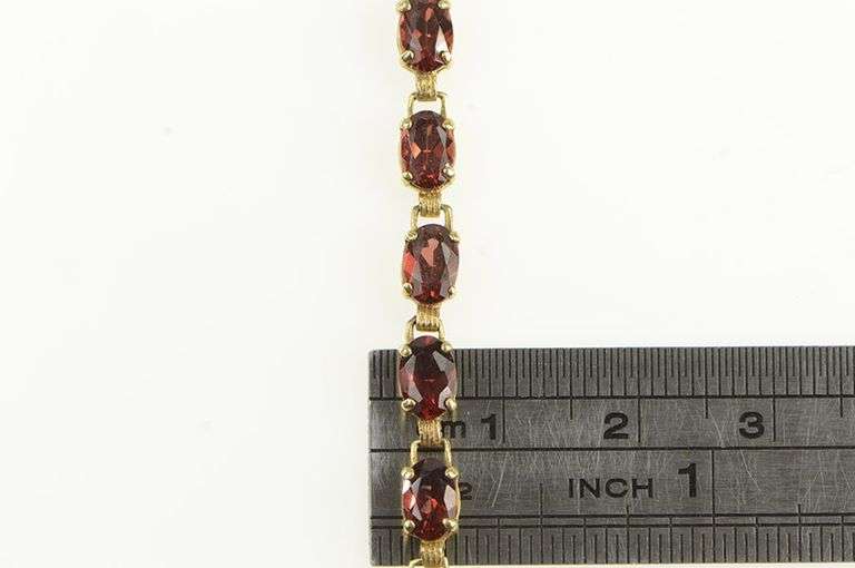 10K Yellow Gold Oval Garnet Vintage Statement Bracelet