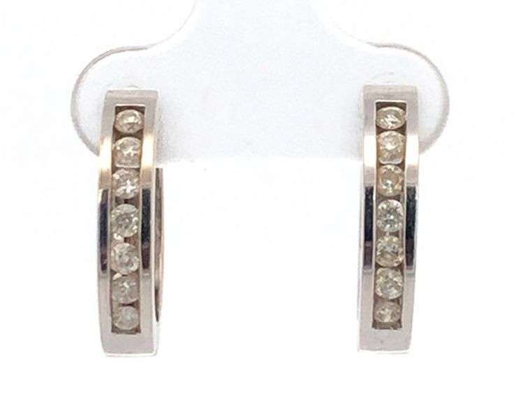 14K White Gold 0.42 Ctw Diamond Channel 17.6mm Hoop Earrings