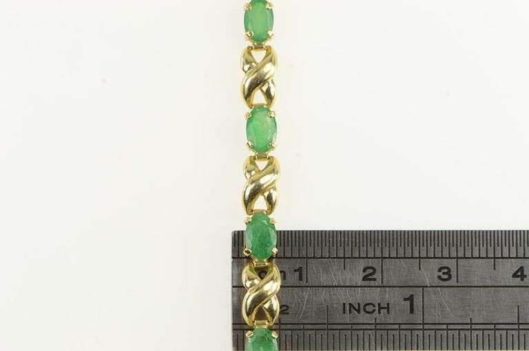 14K Yellow Gold Natural Emerald X Criss Cross Link Bracelet