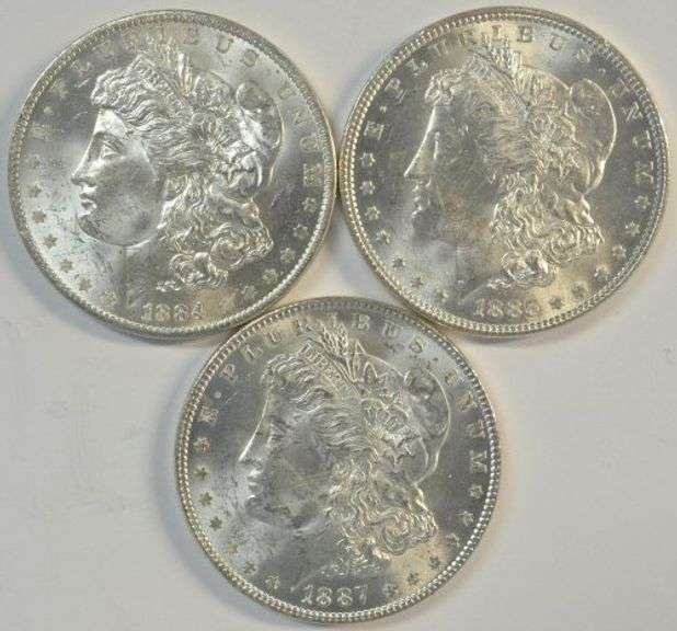 3 Diff. Blazing-white Choice BU 19th Century Morgan Silver Dollars
