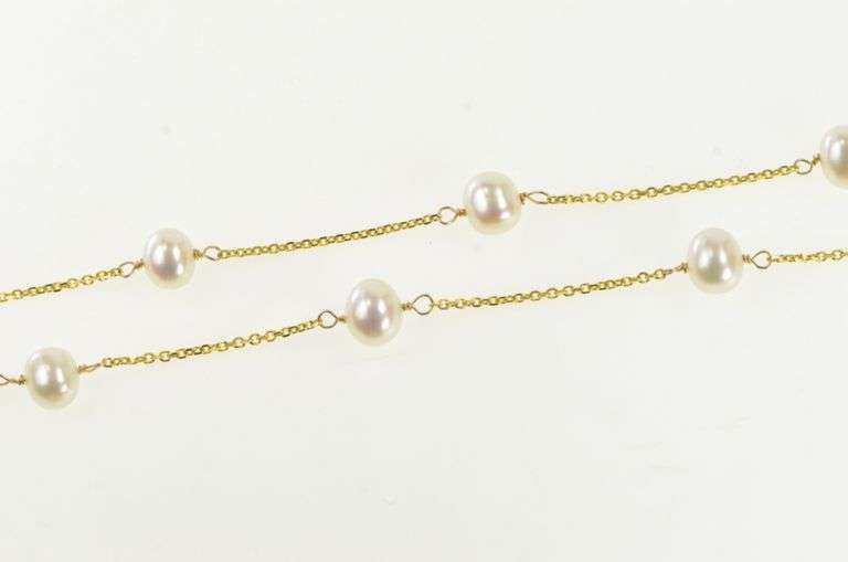 14K Yellow Gold 5.5mm Cultured Freshwater Pearl Chain Necklace