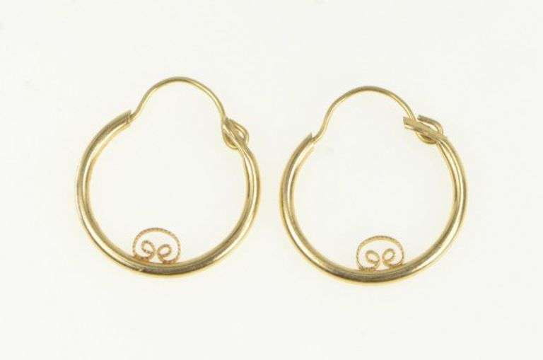 14K Yellow Gold 15.0mm Hoop Filigree Accent Hoop Earrings