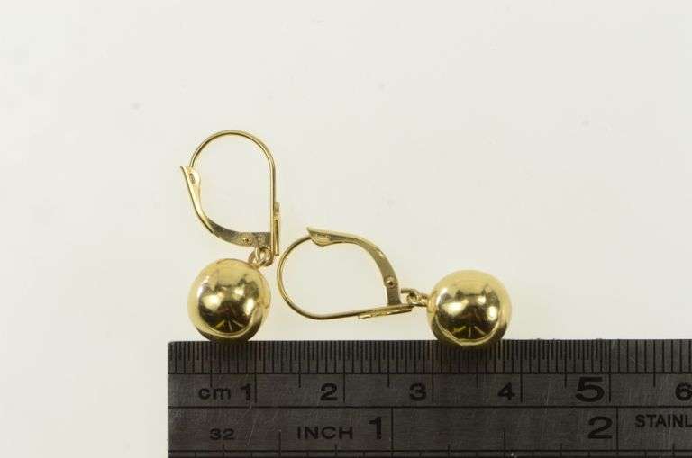 14K Yellow Gold Round 9.3mm Retro Dangle Ball Vintage Earrings