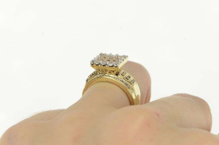 10K Yellow Gold 1.37 Ctw Squared Diamond Cluster Engagement Ring