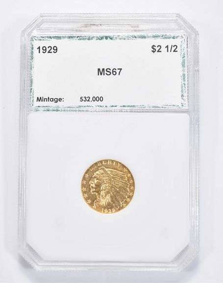 MS67 1929 $2.50 Indian Head Gold Quarter Eagle - Graded PCI