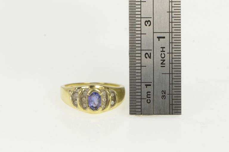 14K Yellow Gold Oval Tanzanite Diamond Accent Statement Ring