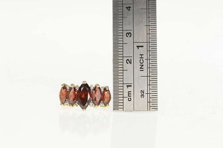 10K Yellow Gold Marquise Garnet Five Stone Statement Ring