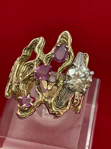CERTIFIED 14K YELLOW GOLD DIAMOND AND PINK SAPPHIRE RING