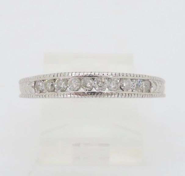 14k White Gold Diamond Band with Milgrain Detail