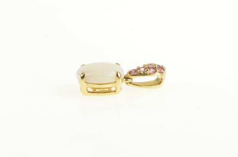 14K Yellow Gold Opal Pink Topaz Cluster Vintage Statement Pendant