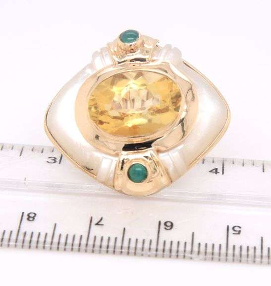 Incredible Yellow Gold Citrine, Emerald and Mop Earrings