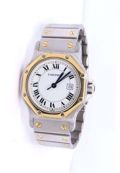 Cartier Santos Octagon Automatic White Roman Dial Watch