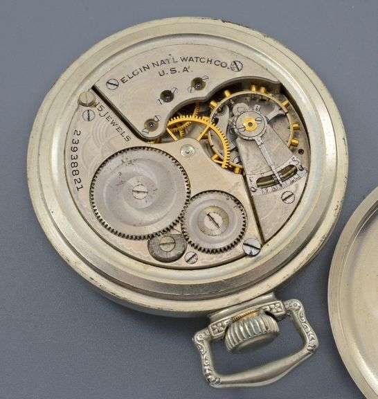 Stylish 1921 15j Elgin Pocket Watch in Nickel