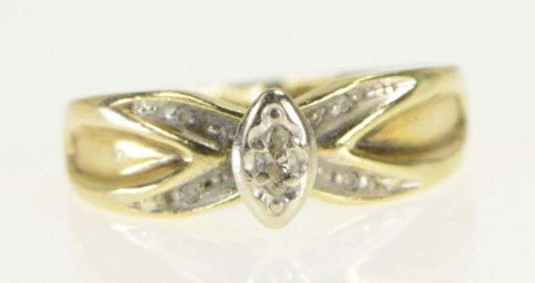 10K Yellow Gold Diamond Vintage Simple Promise X Criss Cross Ring