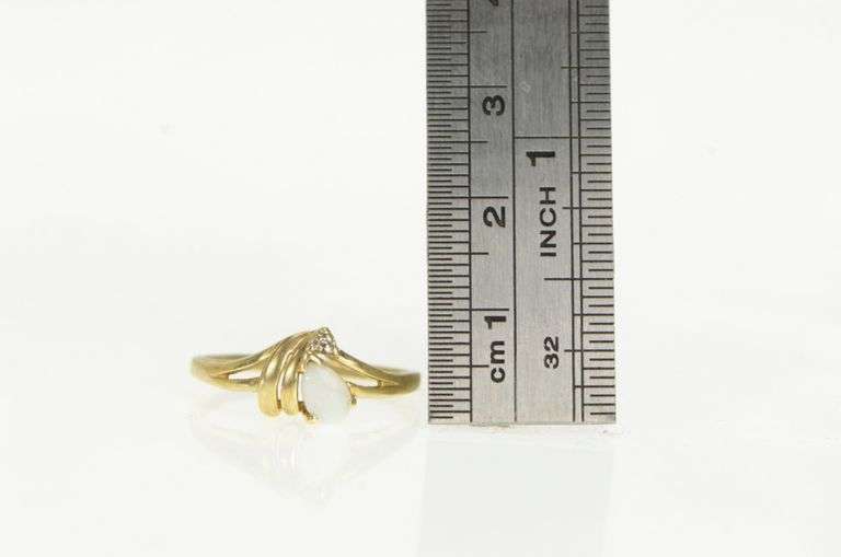 10K Yellow Gold Pear Natural Opal Diamond Accent Bypass Ring