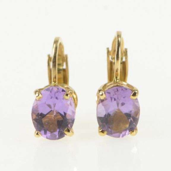 14K Yellow Gold Oval Amethyst Retro Clip Back Vintage Earrings