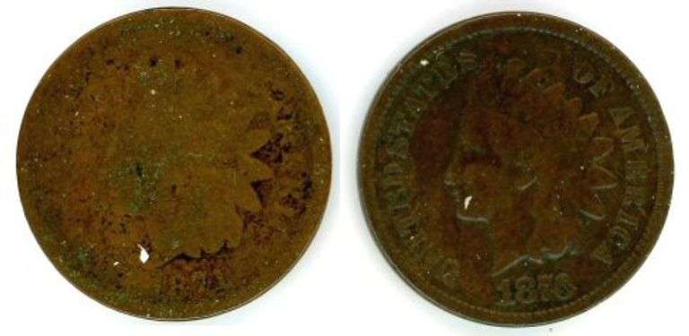 2 Different Rare Date Indian Head Cents: 1871 & 1876