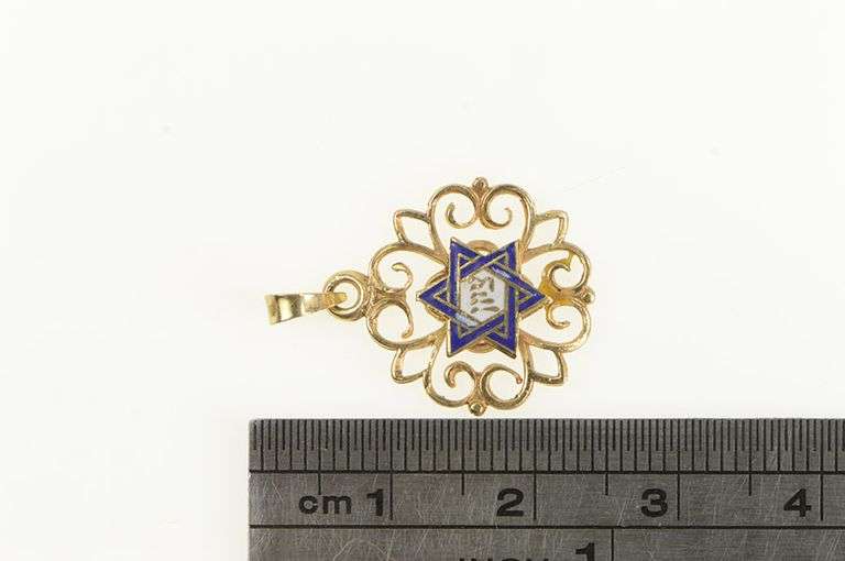 14K Yellow Gold Star of David Enamel Jewish Faith Charm/Pendant