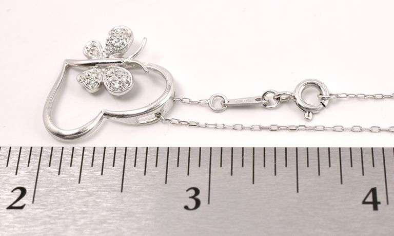 Adorable Heart and Butterfly Pendant Necklace in White Gold
