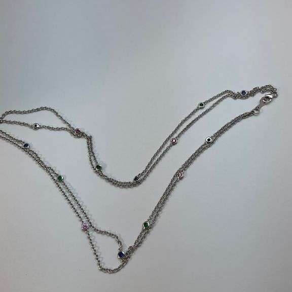 BRAND NEW 18K WHITE GOLD STATION NECKLACE