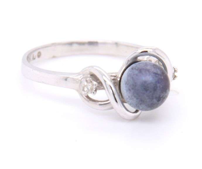 10KT White Gold Round Blue Stone Ring
