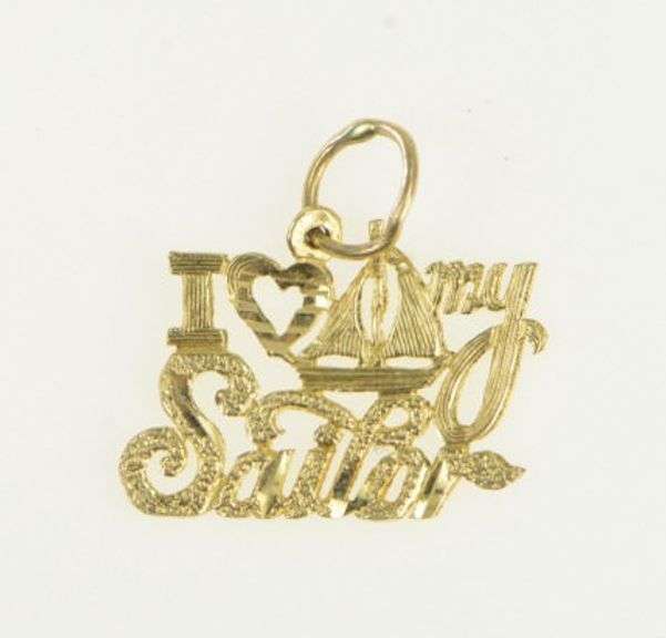 14K Yellow Gold I Love My Sailor Navy Family Nautical Charm/Pendant