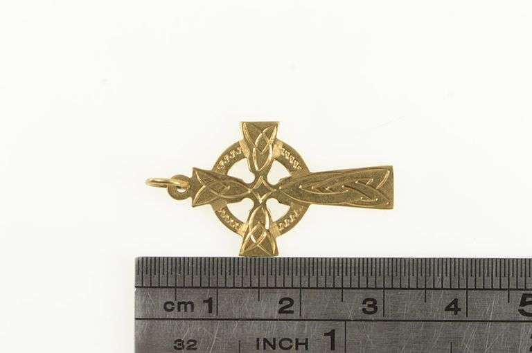 14K Yellow Gold Celtic Knot Cross Ornate Faith Symbol Charm/Pendant