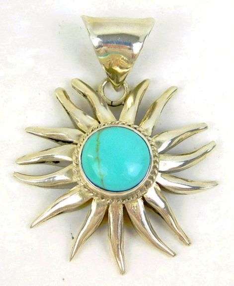 Big Sterling Turquoise Sun Pendant