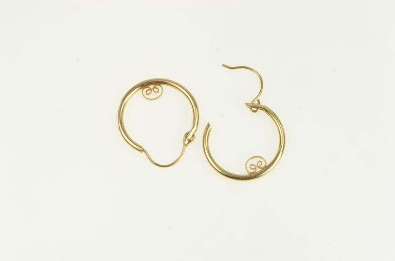 14K Yellow Gold 15.0mm Hoop Filigree Accent Hoop Earrings