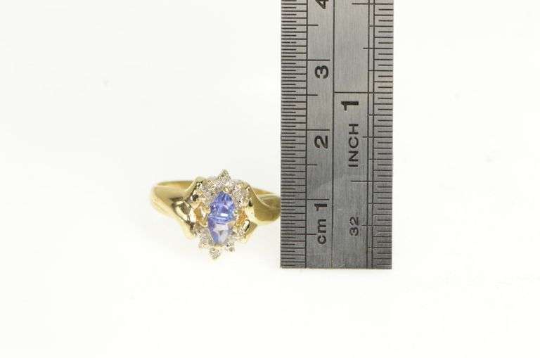 10K Yellow Gold Tanzanite Diamond Retro Ring