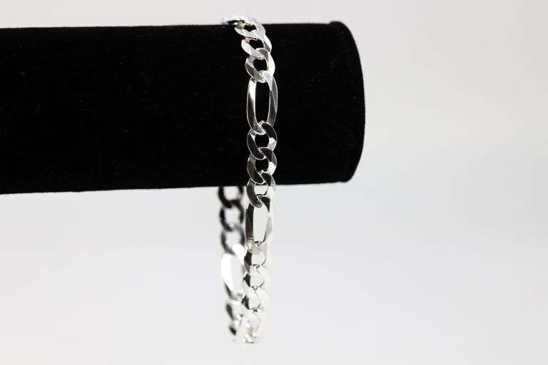 Men's 8mm Solid .925 Sterling Silver Flat Figaro Chain Link Italy Bracelet 10"