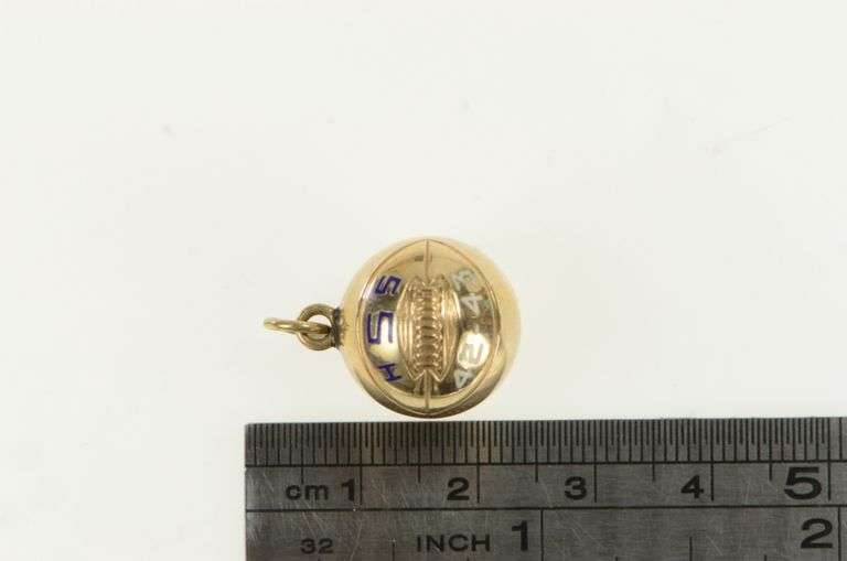 10K Yellow Gold 1940's HSS Enamel Football Sphere Ball Charm/Pendant