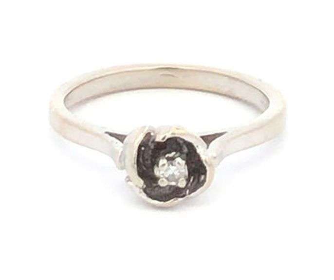 10K White Gold 1950's Diamond Rose Flower Vintage Promise Ring