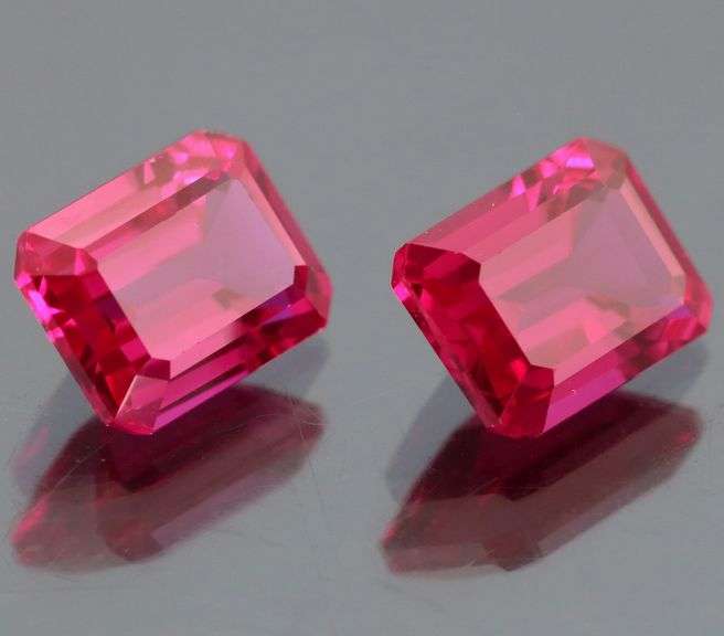 Top grade 6.20ct hot pink created ruby pair